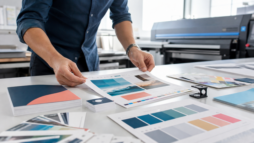 Impressão profissional com revisão de prova, cores e materiais impressos